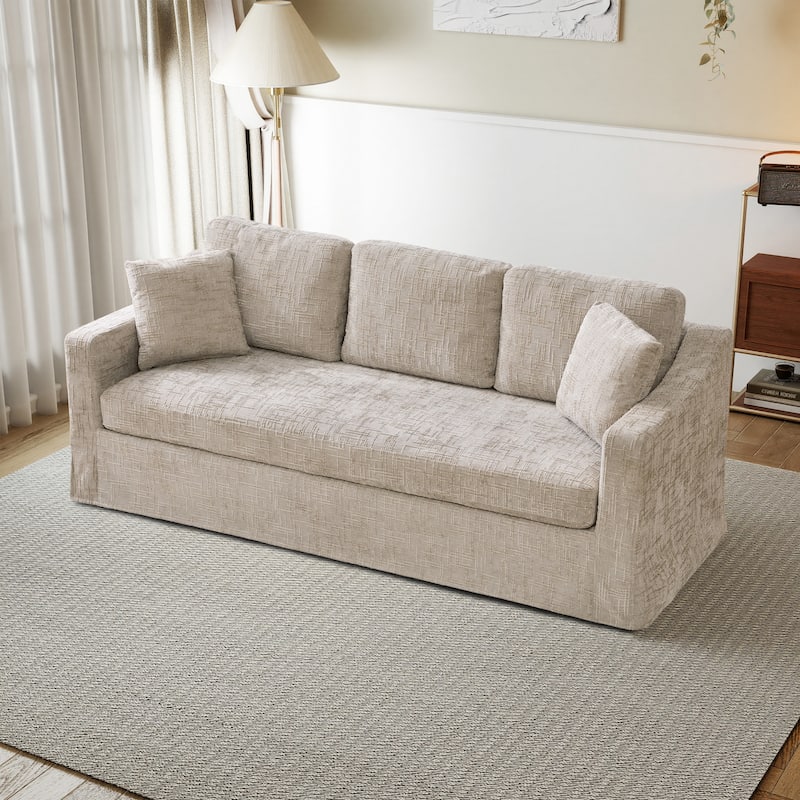 83.9"W Modern Casual Sofa With Removable Upholstery Cover - Wheat