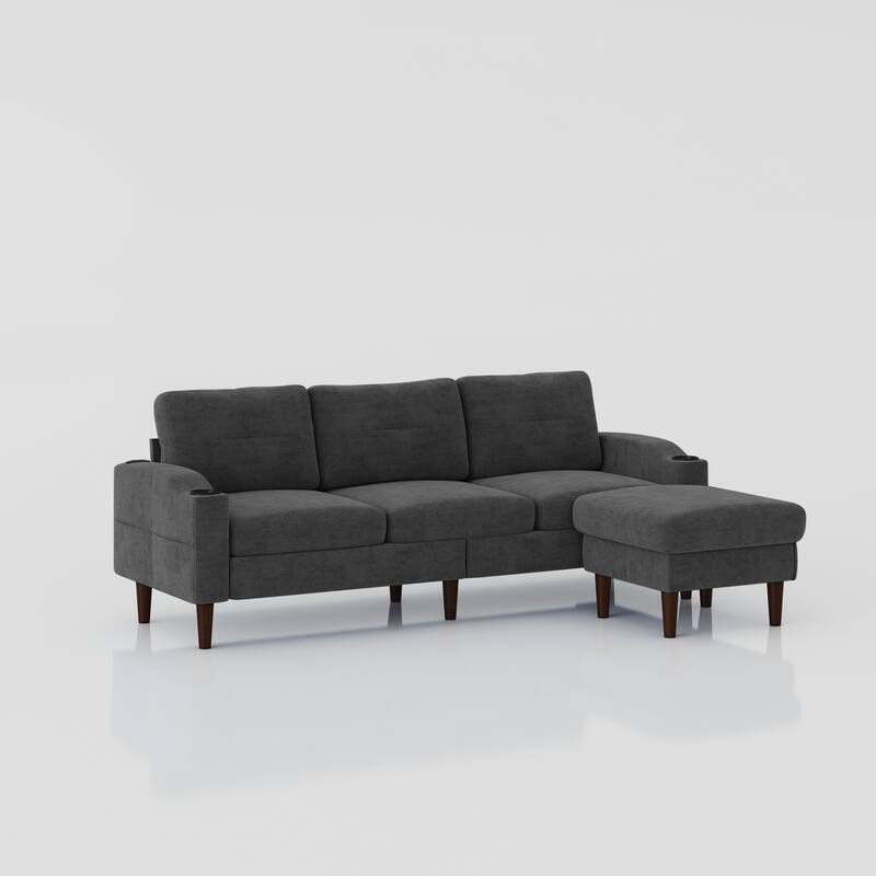 78.74'' Modern L-Shaped 3-Seater Sectional Sofa with Storage Footstool, USB Port, and Cup Holder for Space-Saving