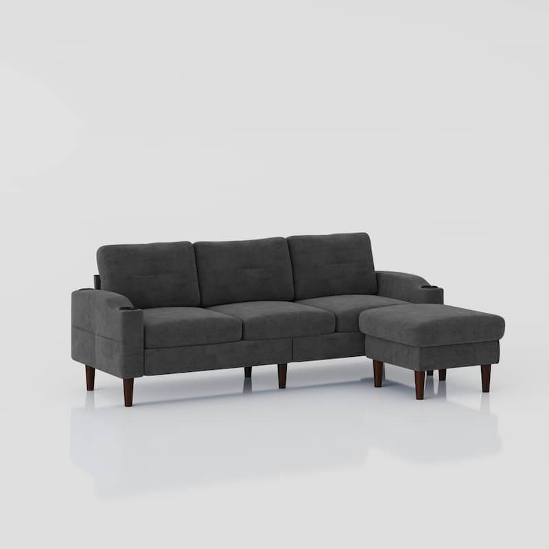 Grey 78.74" Modern L-Shaped 3-Seater Sofa with USB Port