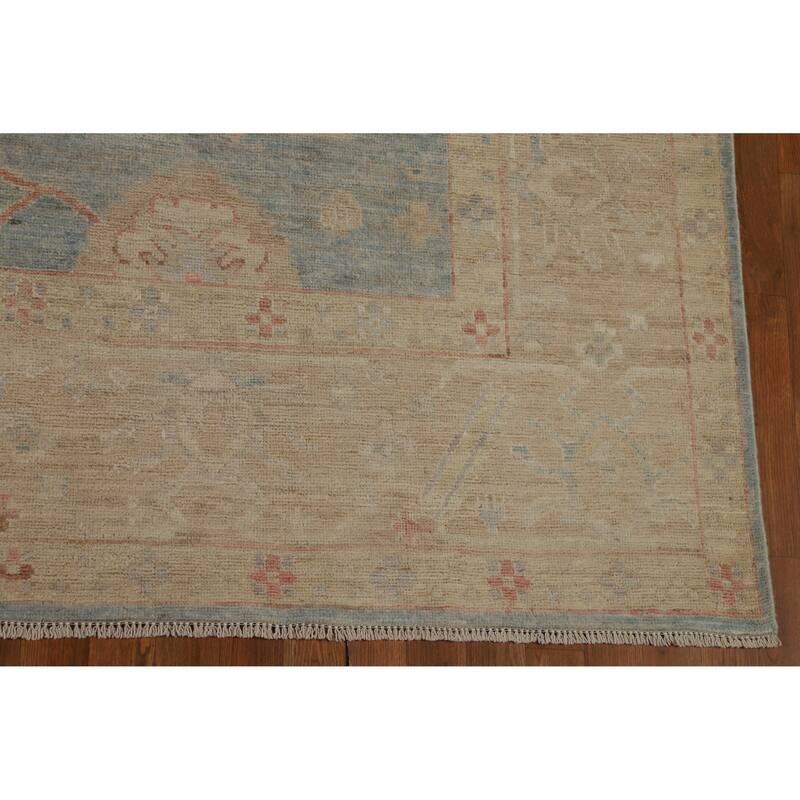 Hand Knotted Oriental 100% Wool Carpet Transitional All-Over Navy Blue & Blues Oushak Area Rug - 12' 5'' X 8' 8''