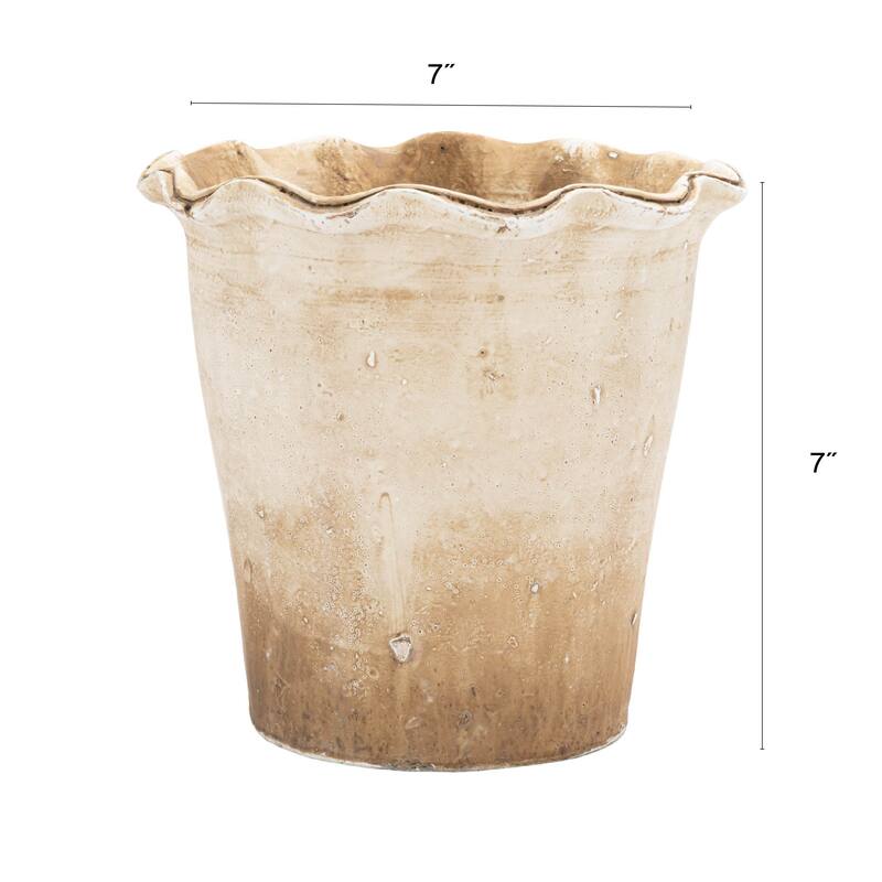 Terra-cotta Planter with Ruffled Edge - 6.88"L x 6.88"W x 6.88"H