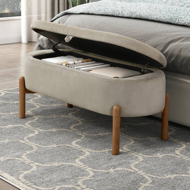 Salem 42" Corduroy Lift Top Storage Bench - Foam Cushioned Seat