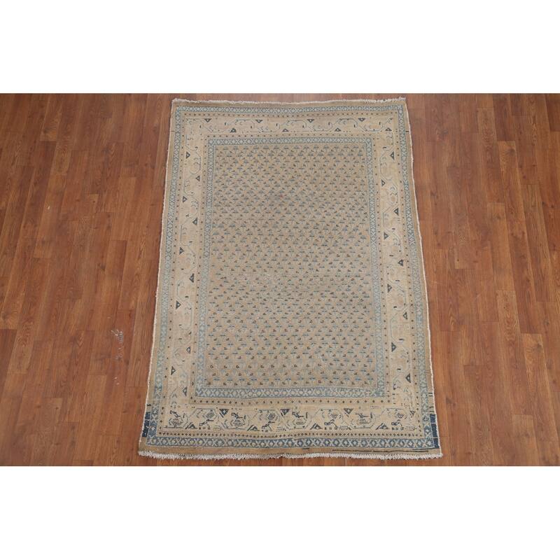 Hand Knotted Oriental 100% Wool Carpet Traditional All-Over Beige & Ivories Botemir Area Rug - 5' 10'' X 4' 11''