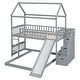 preview thumbnail 8 of 18, Grey Twin Over Twin Wood House Bunk Bed with Two Drawers and Slide