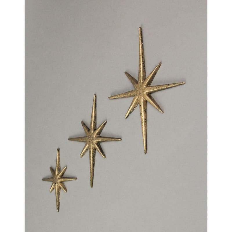 Zeckos Gold Cast Iron 8 Pointed Starburst Wall Hangings (Set Of 3)