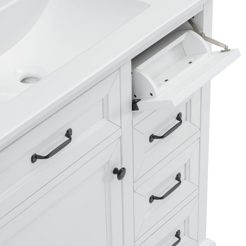 36" Bathroom Vanity with Sink, Ceramic Sink, 2 Tip-out Drawers, Soft Close Door Hinges