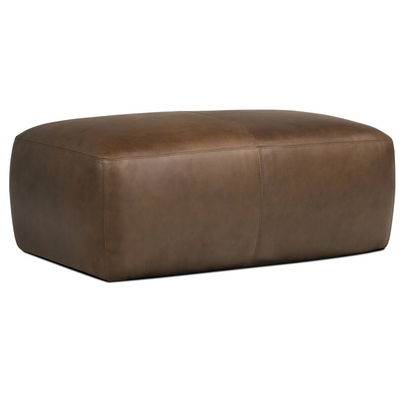 Poly & Bark Denver Leather Ottoman - Full Grain Genuine Italian Leather - Cocoa Brown