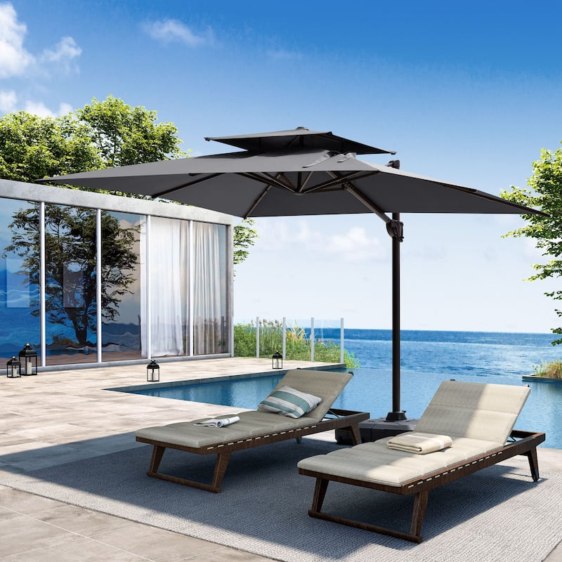 Outdoor 9x11FT Patio Umbrella Cantilever Offset with Dual Top - DarkGrey-NoBase