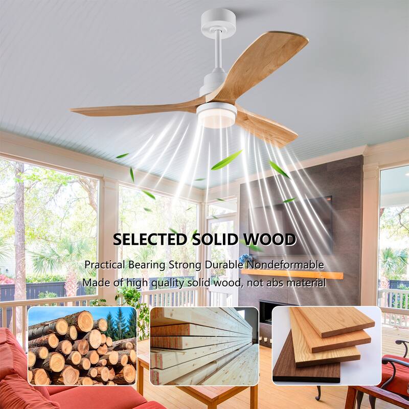 52" Ceiling Fan w/ 3 Color Dimmable 3 Blades Remote Control Reversible DC Motor