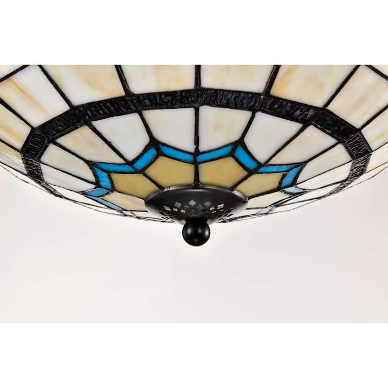 Thora Ivory and Azure Flushmount Ceiling Lamp Tiffany Style Glass Shade - Ivory-Blue