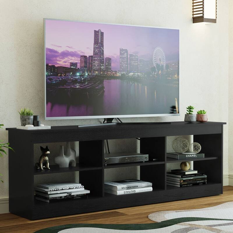 Madesa TV Stand Entertainment Center TV Bench with 6 Open Shelves Easy Cable Management for 65, 75 Inch - 71 inches