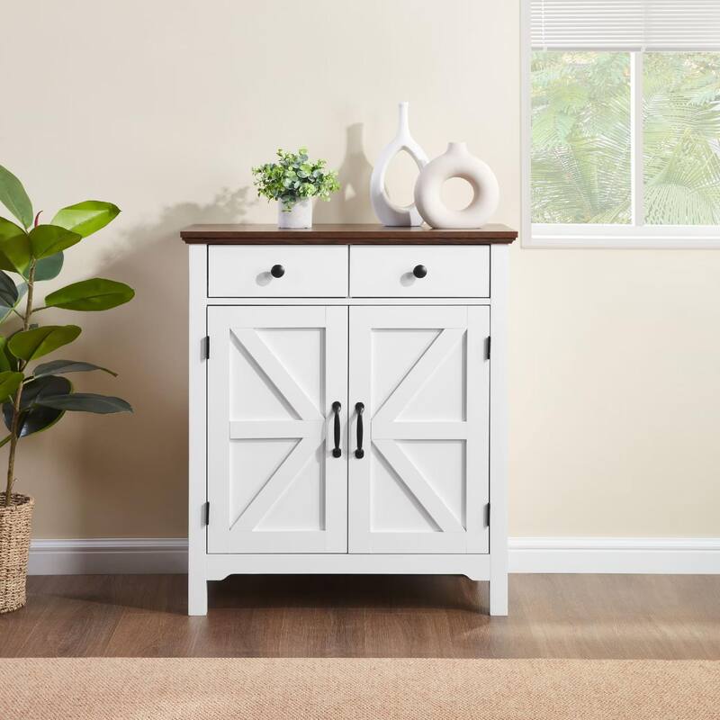 Homy Casa Farmhouse Buffet Cabinet with Drawer & Adjustable Shelf, Barn Door Sideboard