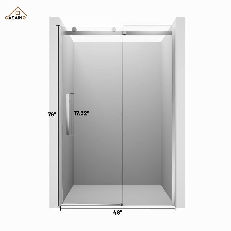 CASAINC 48 in. W x 76 in. H Sliding Frameless Shower Door with SGCC Certification