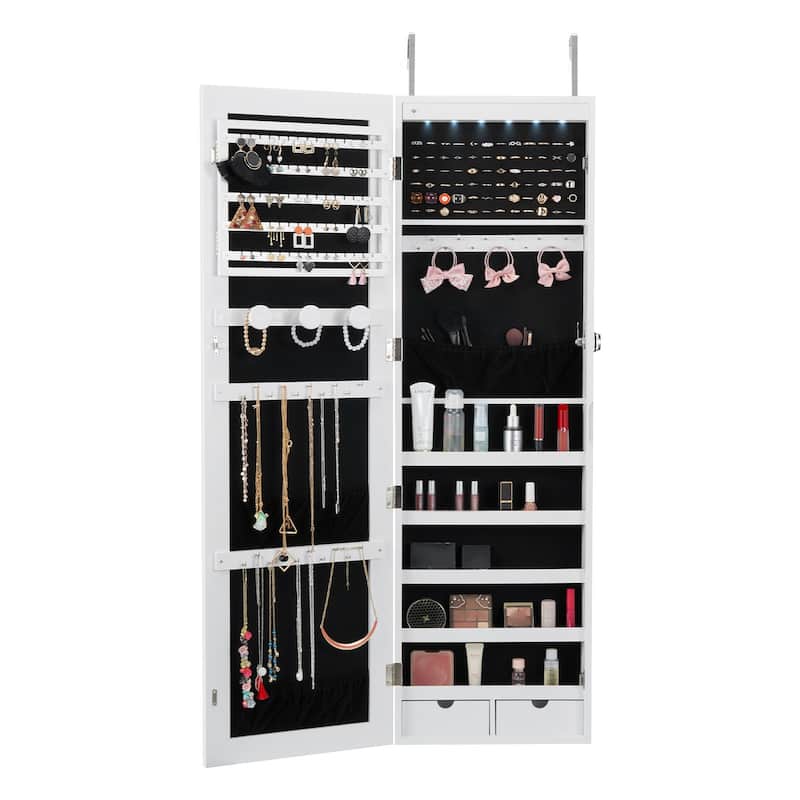 2-in-1 Full Length Mirror Jewelry Cabinet Armoire Wall Door Mounted Organizer with Lock - 14.6 x 3.9 x 47.5in