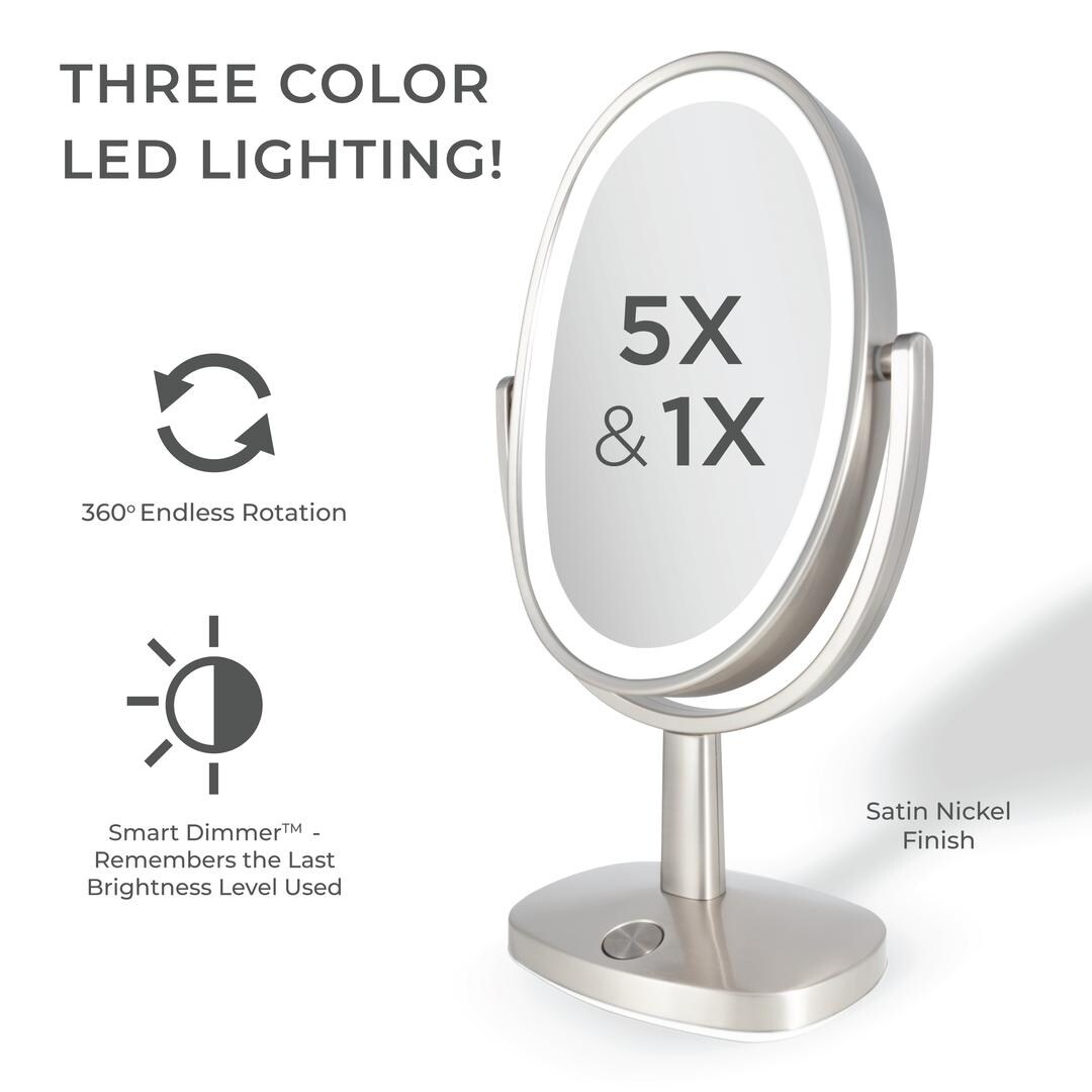 Zadro Newport Lighted Makeup Mirror with 5X 1X Magnification Touch Pad
