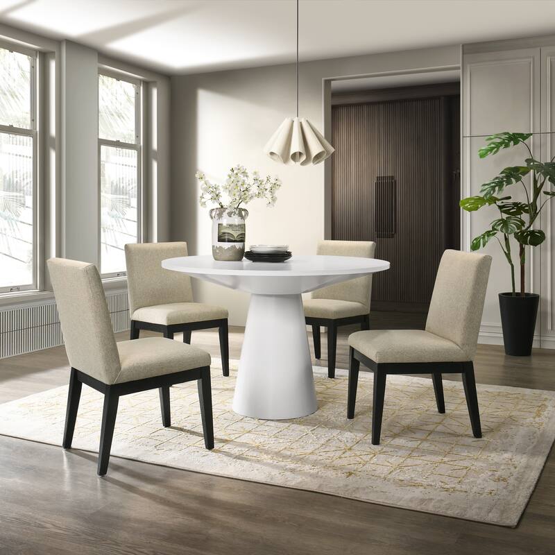 Roundhill Rocco 5-Piece 48'' Pedestal Dining Set, Round Pedestal Table with 4 Chairs - Ebony