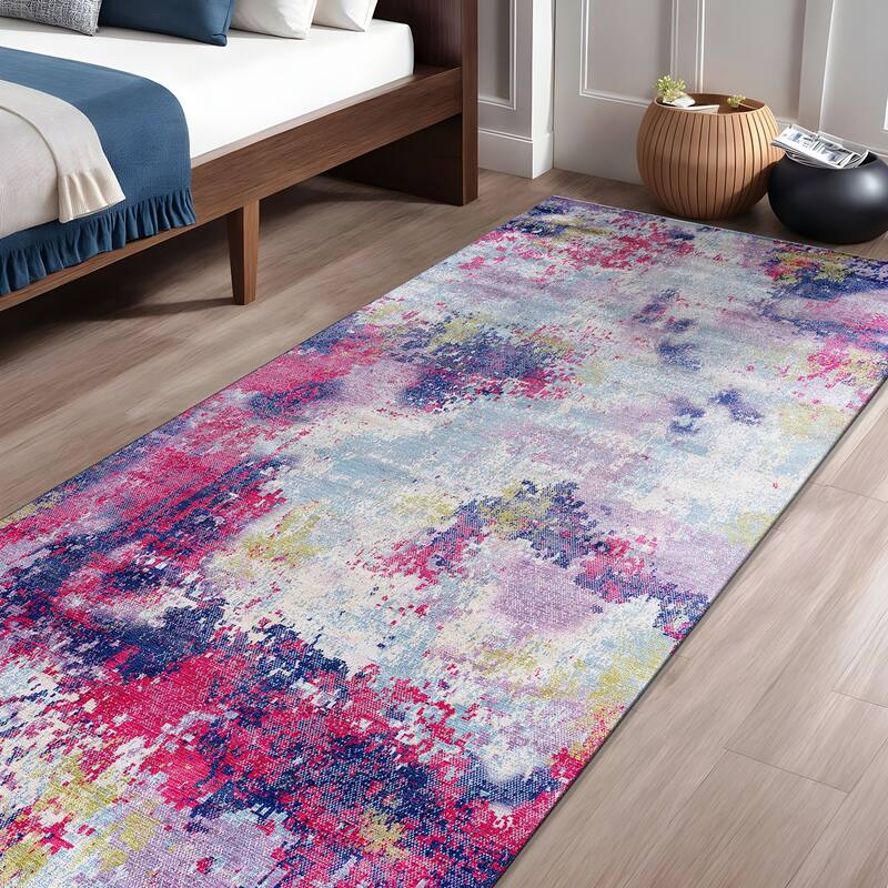 Beverly Rug Queen Abstract Non-Slip Rubber Back Washable Indoor Area Rug