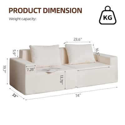 Convertible Foam Upholstered Sofa Chair, Small Loveseat Sofa with Armrests, 2-Seater Sofa with Removable Chair Cover