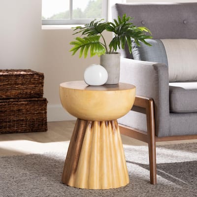 Alara Hand-carved Suar Wood Side Table - Sculptural Pedestal Table with Natural Grain, Boho Style for Living Room or Bedroom