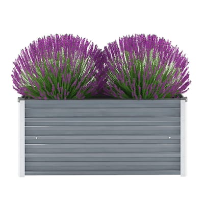 Raised Garden Flower Bed, Open Bottom Design, Grey Steel, 39 Inch