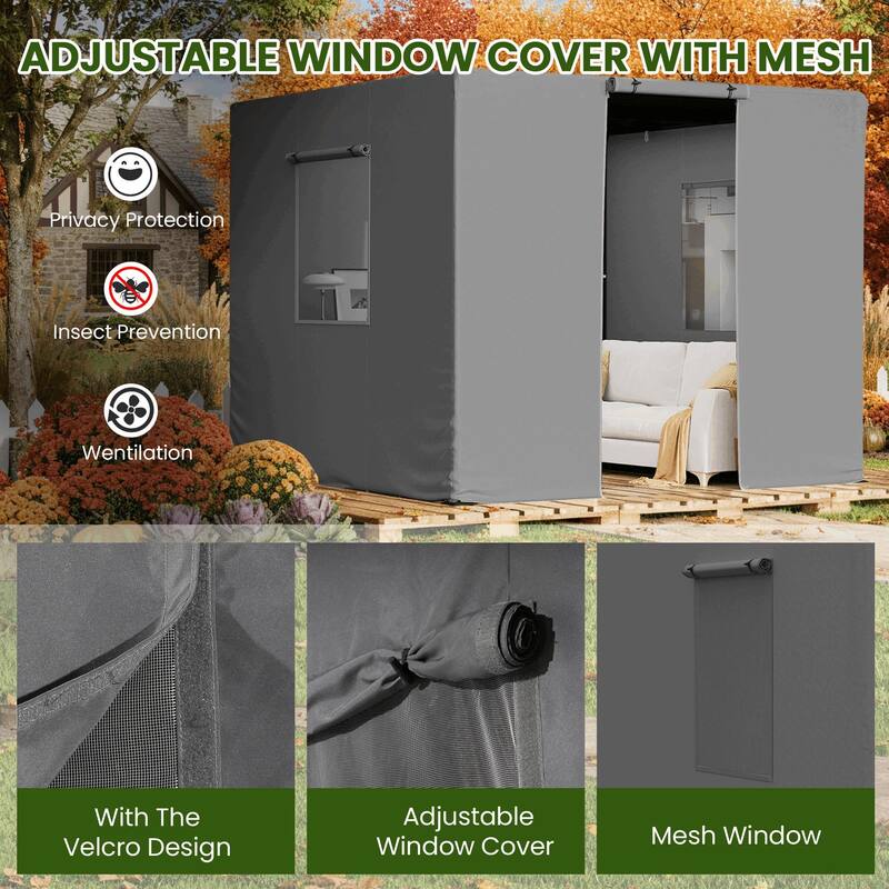 EROMMY Waterproof Pergola Winter Cover with Sidewalls, Mesh Windows and Roll-Up Door, All-Season Weather Enclosure