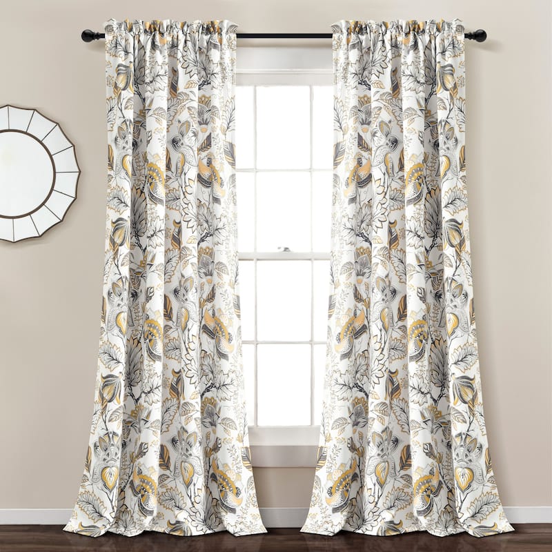 Lush Decor Cynthia Jacobean Room-darkening Curtain Panel Pair - 52" w x 84" L - Yellow/Gray