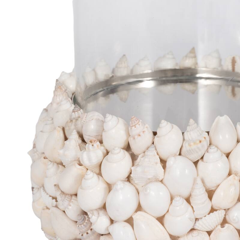 Sagebrook Home Shell White Cylinder Hurricane Candle Holder