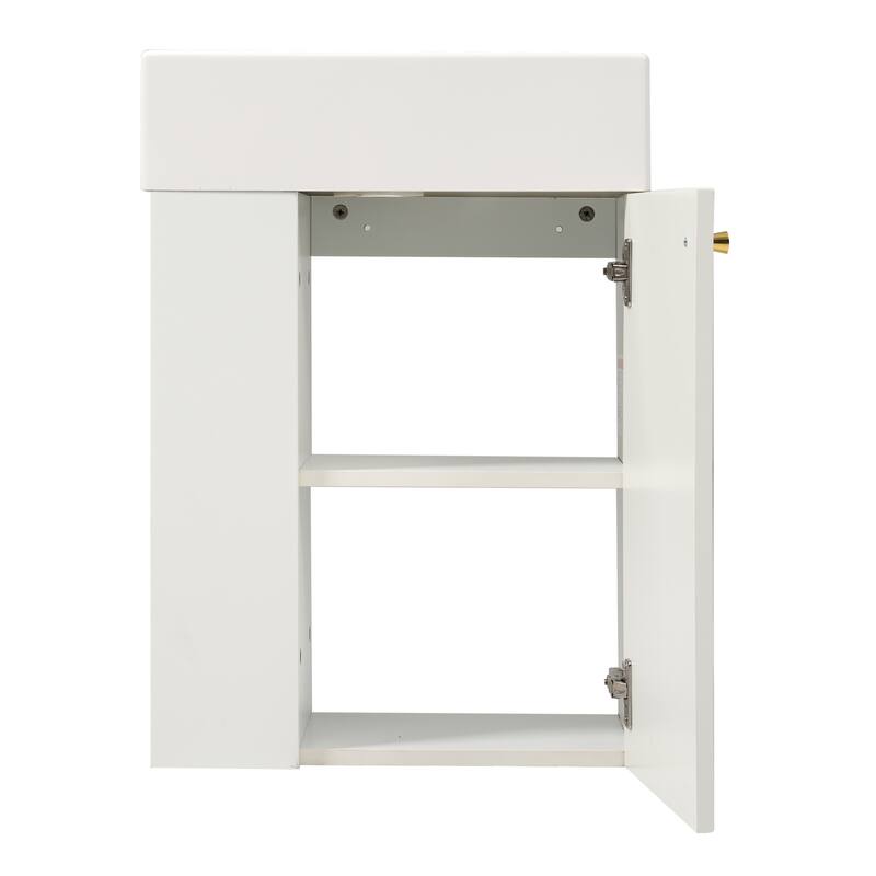 Roomfitters 18.5" Floating Bathroom Vanity with Resin Basin, Modern Wall-Mount Cabinet with Left Side Storage, White