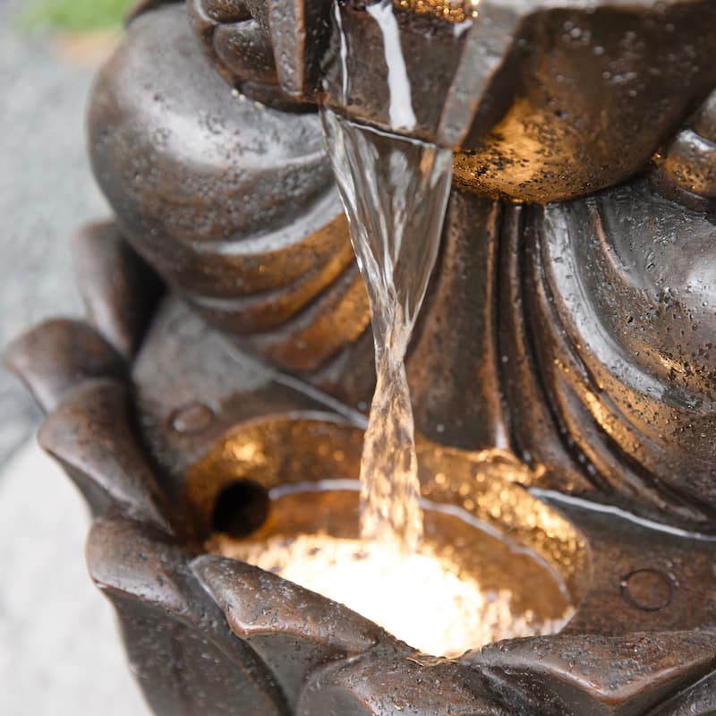 Glitzhome Polyresin Meditating Buddha Frog/Elephant Statue Outdoor Water Fountain with LED Lights