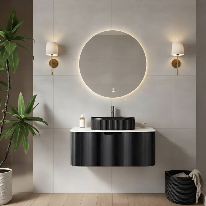 Wall Mounted Bathroom Vanity with Black Oval Ceramic Basin