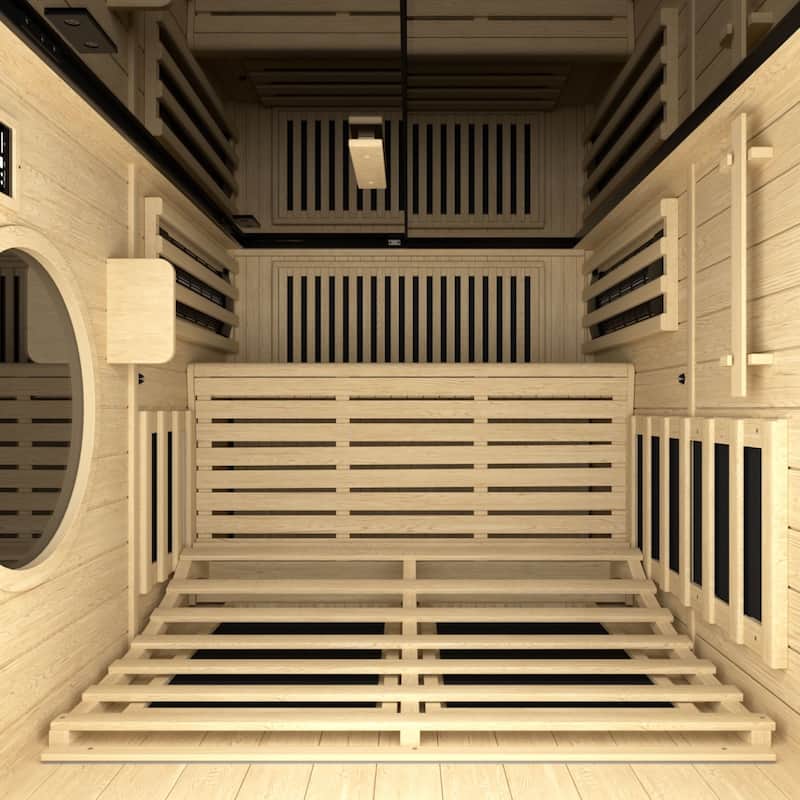 VEIKOUS 2-Person Hemlock Wood Infrared Sauna, 5 Carbon Panel 360° Heating Home Spa with Bluetooth, Oxygen Bar & Color Therapy