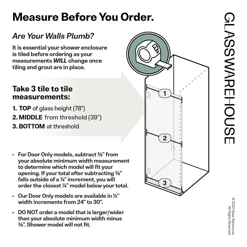 Albedo 28 in. W x 78 in. H Fully Frameless Hinged Shower Door - Width Adj 28.375 - 28.775