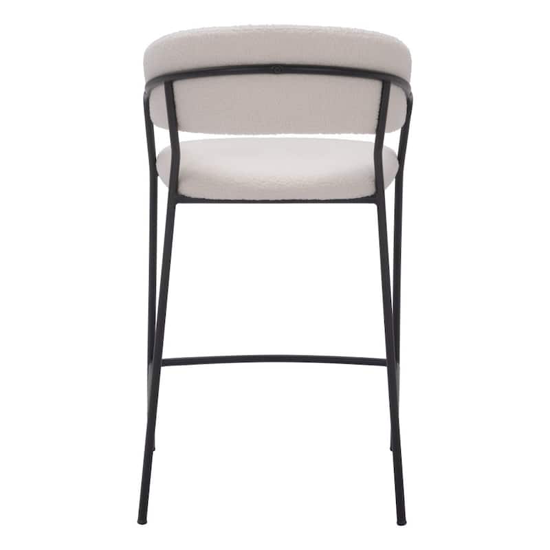 HomeRoots Set of Two 26" Cream and Black Faux Shearling and Steel Low Back Counter Height Bar Chairs