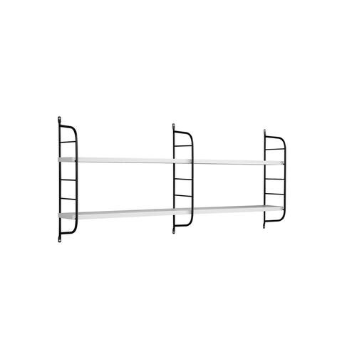Cox 47 Inch Two Tier Wall Mounted Metal Shelf, 5 Adjustable Heights, White