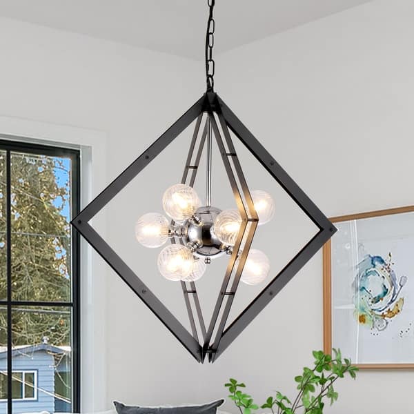 Modern Black Sputnik Chandelier with Clear Glass Shades for Dining Room ...