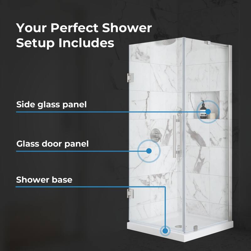 OVE Breeze Pivot Corner Frameless Pivot Shower Door Kit with Base Pan