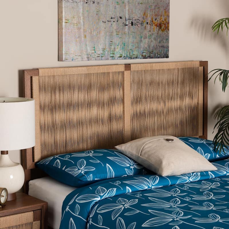 Holitz Natural Rope Woven Headboard - Mountable Bed Backboard with Bayur Wood Frame, Modern Boho Accent for Bedroom Decor