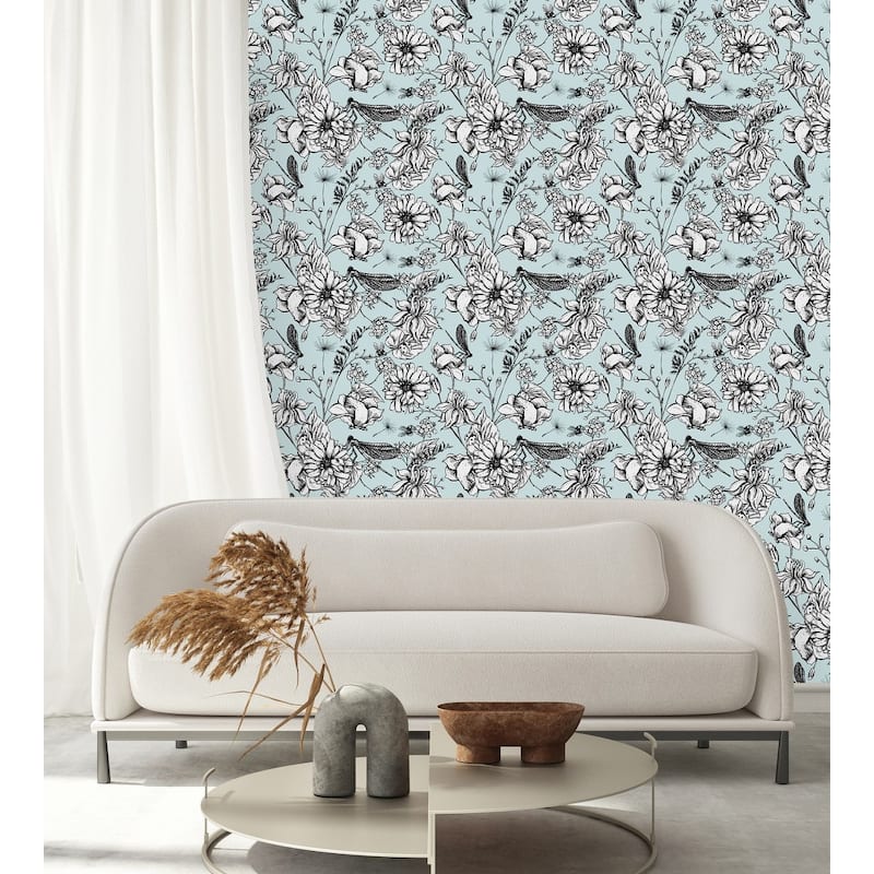 Light Blue Floral Wallpaper Peel and Stick and Prepasted - Bed Bath ...