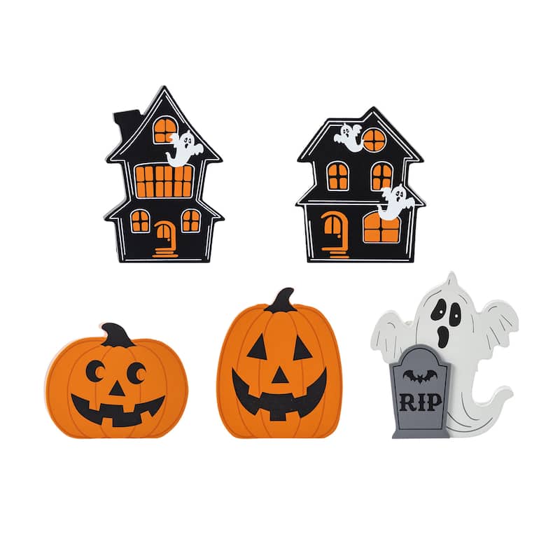 Glitzhome Halloween Christmas Gnome Pumpkin Block Set Word Sign Table Decor with Tiered Tray