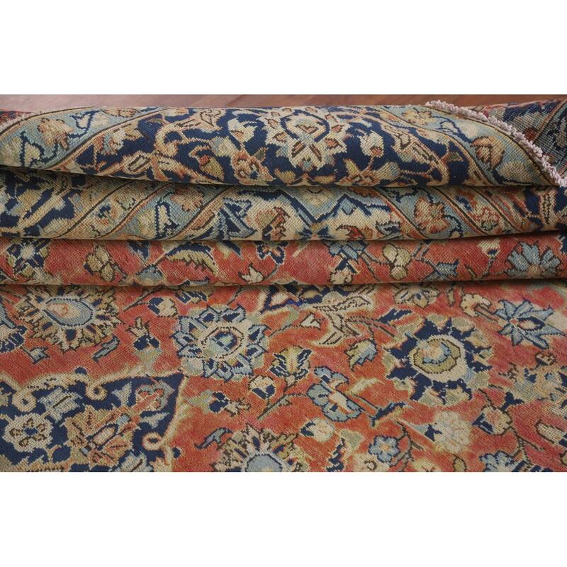 Hand Knotted Oriental 100% Wool Carpet Traditional Floral Coral Mashad Area Rug - 11' 5'' X 7' 8''