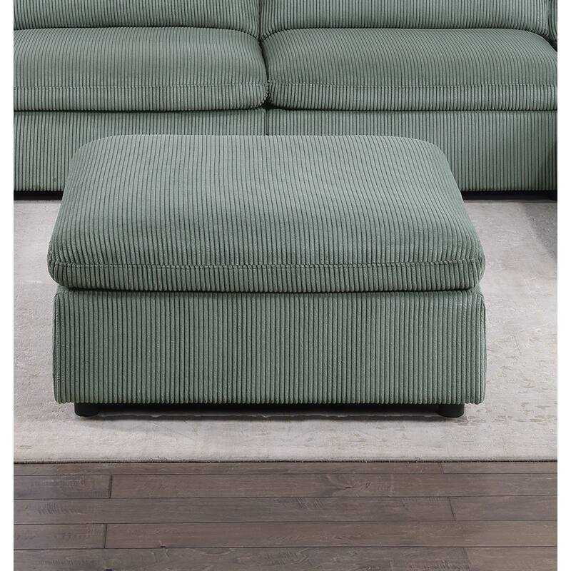 Contemporary Living Room Furniture Ottoman Corduroy 1pc Soft Cushion Ottoman Wood Legs