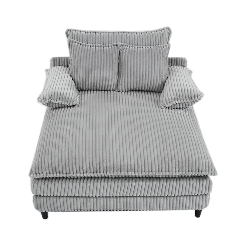 Corduroy Adjustable Chaise Lounge Chair, Sofa Bed with 2 Pillows