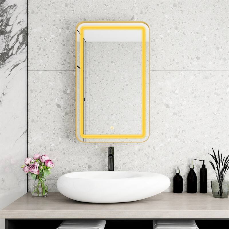Rectangle Wall Mounted Medicine Cabinet Mirror with Storage and LDE