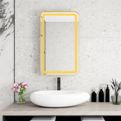 Rectangle Wall Mounted Medicine Cabinet Mirror with Storage and LDE