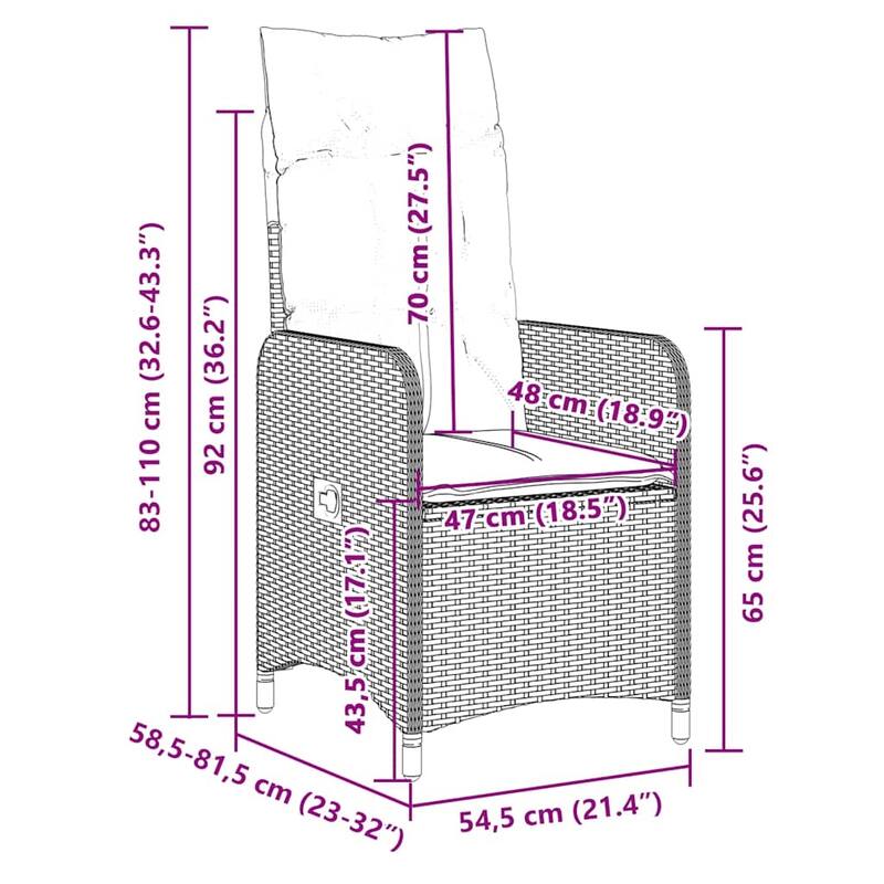 vidaXL Patio Bistro Set with Cushions Outdoor Table and Chairs Brown Poly Rattan - 59.1 x 35.4 x 29.5"