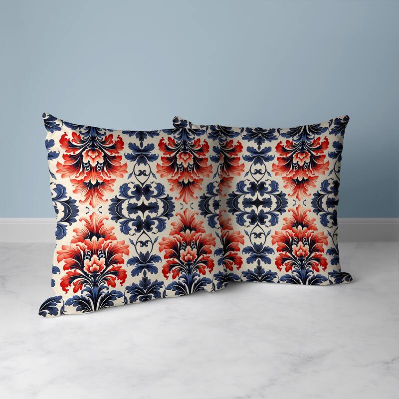 Damask Rapture Faux Suede Reversible Throw Pillow Grey and Red