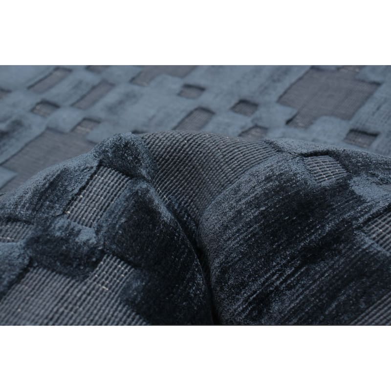 ECARPETGALLERY Hand Loomed Shimmer Navy Viscose Rug - 8'1 x 9'9