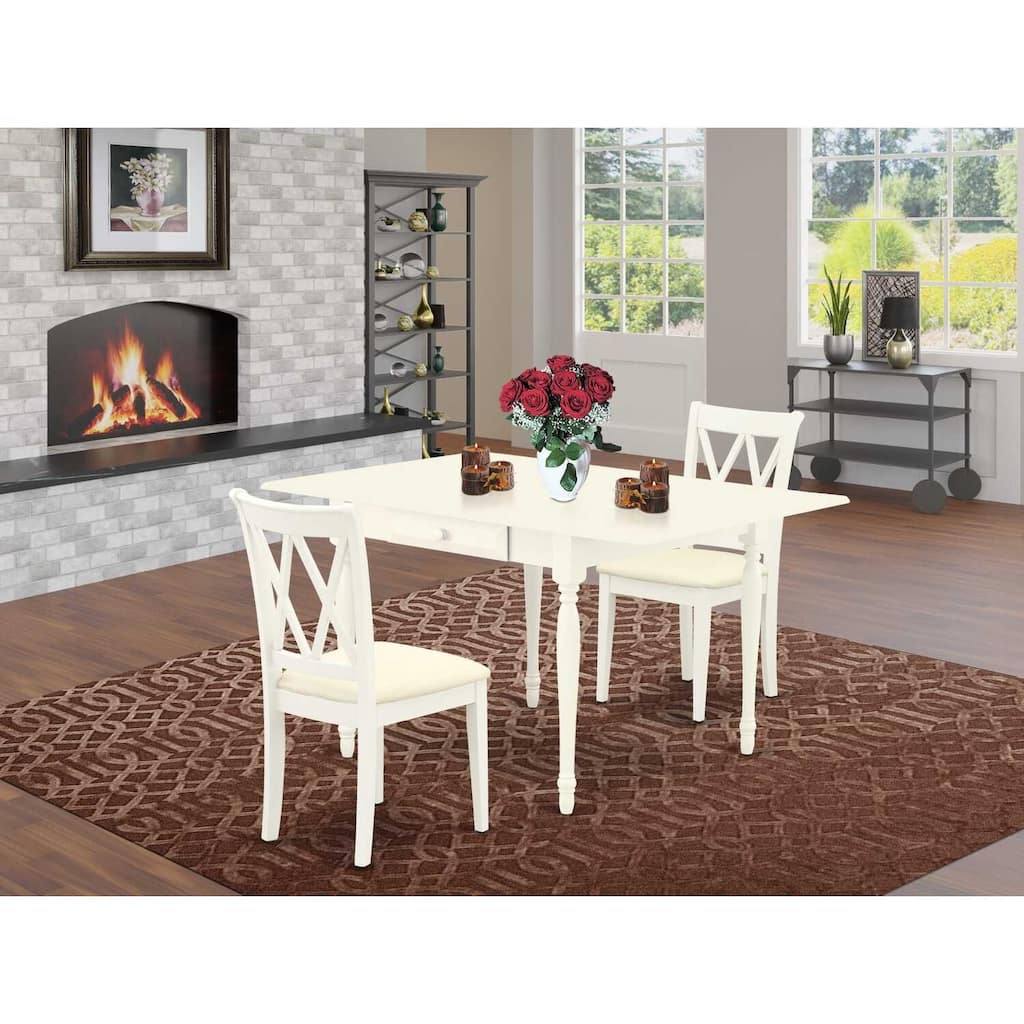 HomeStock 3-Piece Linen White Finish Solid Wood Top with Dropleaf Dining Table Set