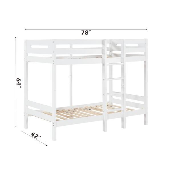 White Twin over Twin Wood Bunk Bed with Ladder & Fence