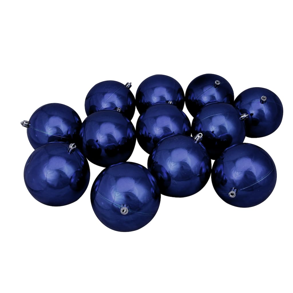 12ct Royal Blue Shiny Shatterproof Christmas Ball Ornaments 4" (101mm).